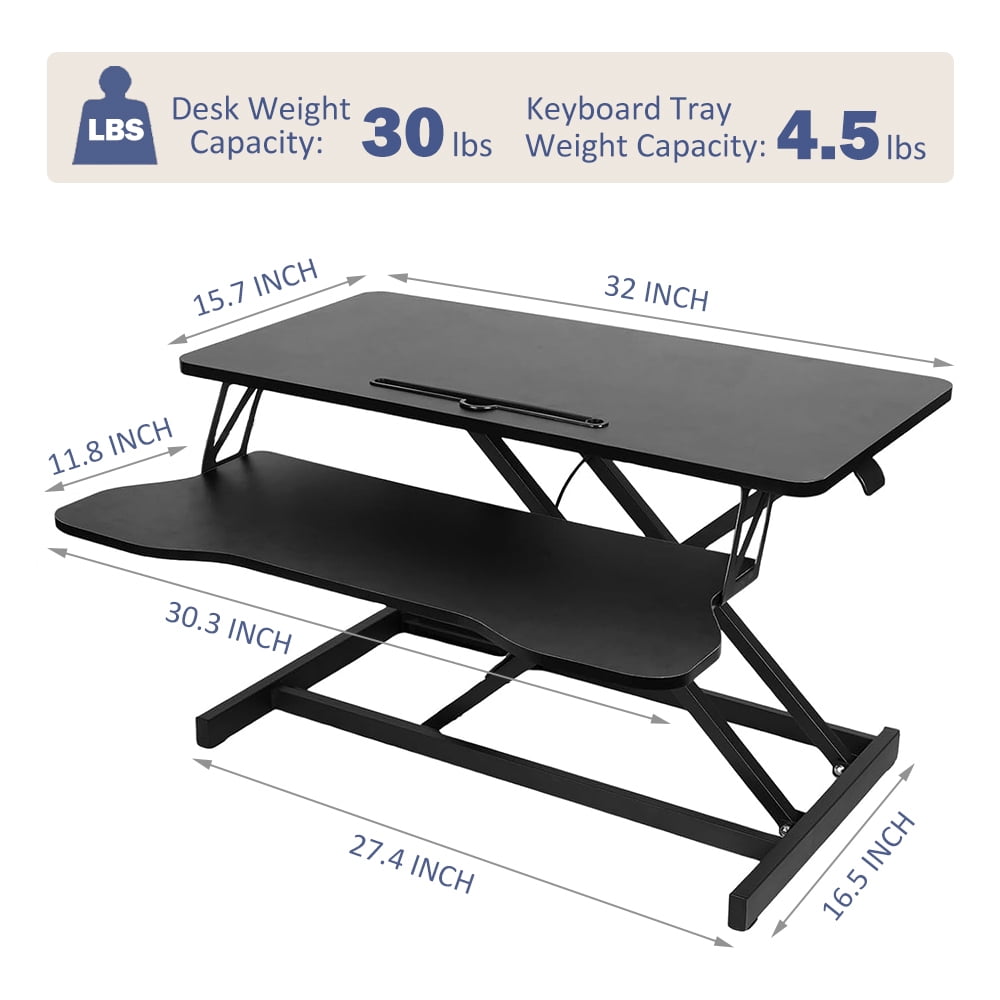 32 Inch Desk Converter, Height Adjustable Sit to Stand Riser, Dual Monitor and Laptop Workstation with Wide Keyboard Tray,Black