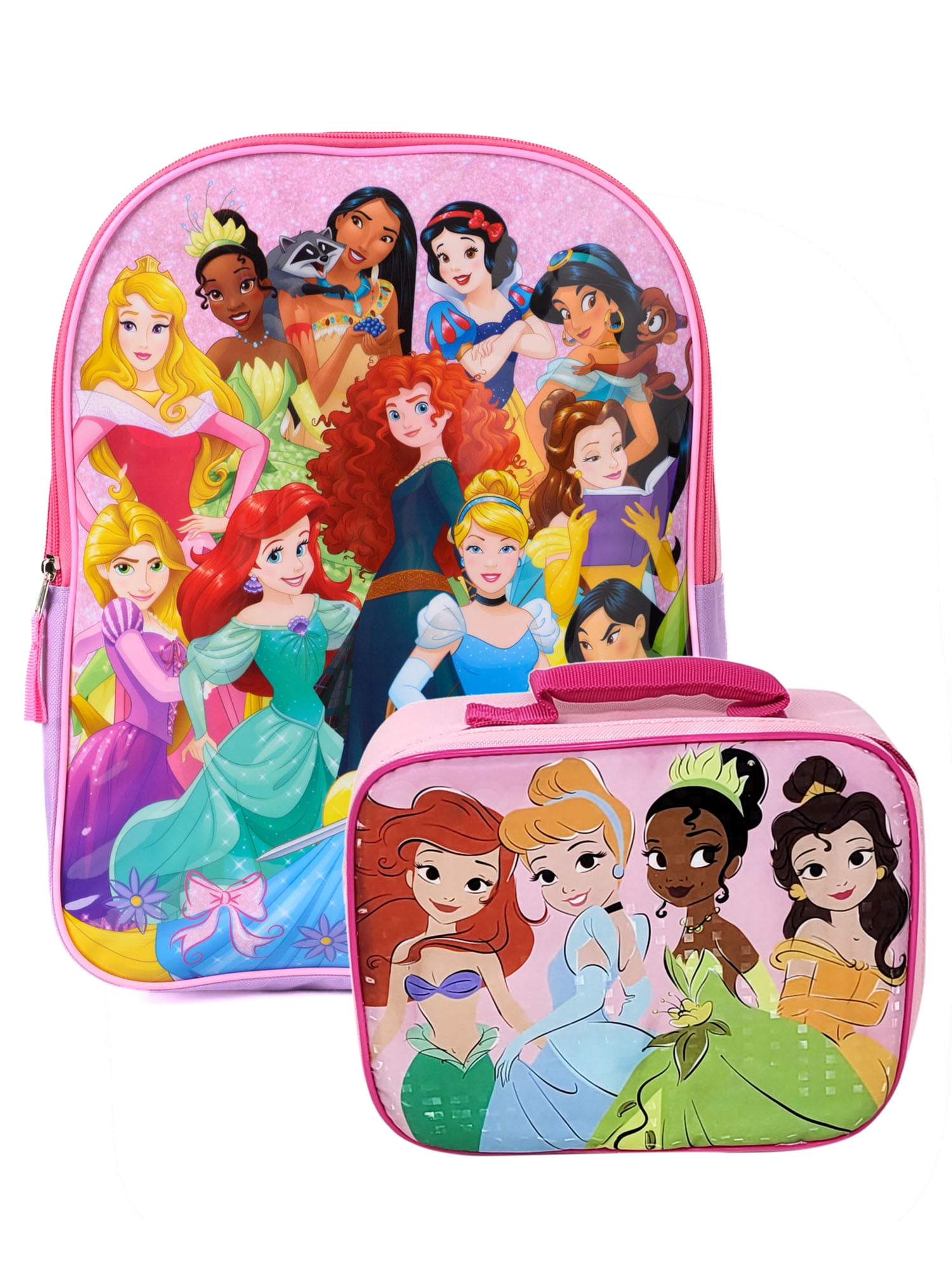 Princesses Backpack and Insulated Lunch Bag Set Tiana Ariel Snow White