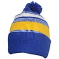 thumbnail image 2 of Best Winter Hats Quality Variegated Stripe Solid Cuff Beanie W/Large Pom - Royal Blue/Yellow, 2 of 3