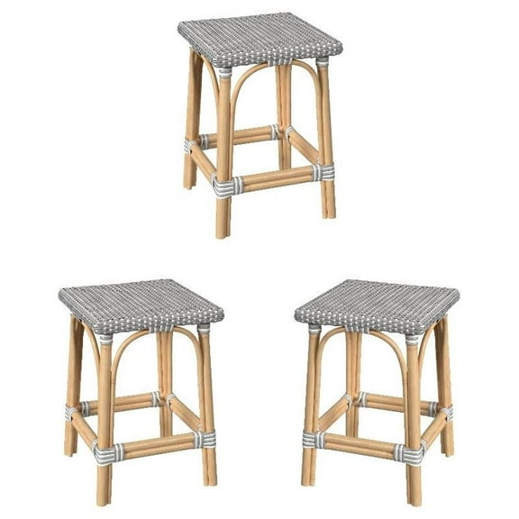Home Square 24"H Rattan Counter Stool in Gray & White - Set of 3