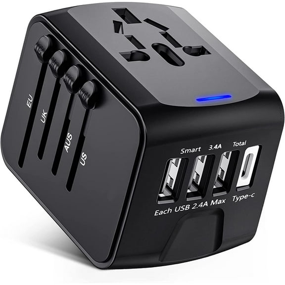 JINGYANG Universal Travel Adapter, International Power Plug Adapter to European with USB and Type C for UK, Italy, Australia, Canada, Germany, US and EU Travel, Black