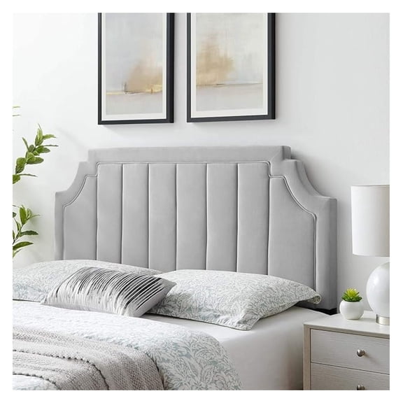 Alyona Channel Tufted Performance Full/Queen Headboard in Light Gray
