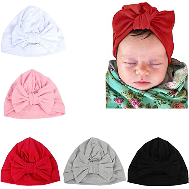 Paquete de 5 gorros con nudo sólido para bebé, niña, turbante, gorro con lazo, gorro para la cabeza infantil