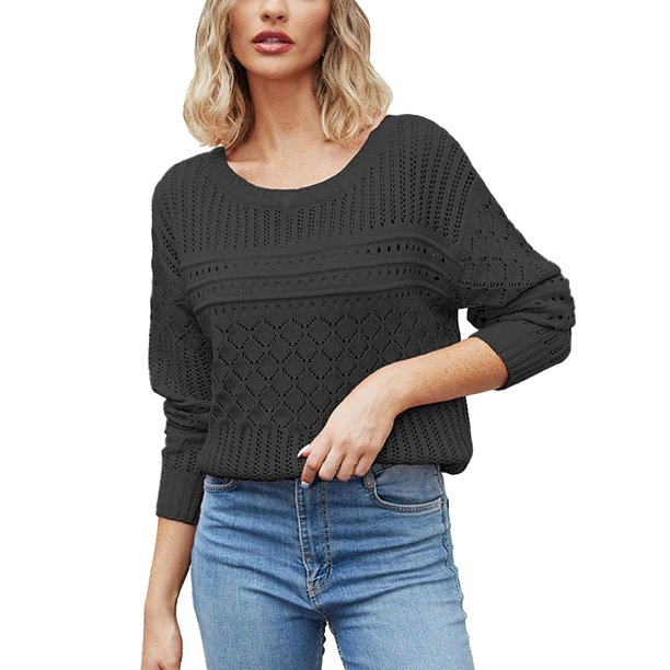 Gibobby Casual Suéter para Mujer, Suéteres de gran tamaño con cuello redondo para mujer, de punto grueso, cálido, suéter(Negro,M)
