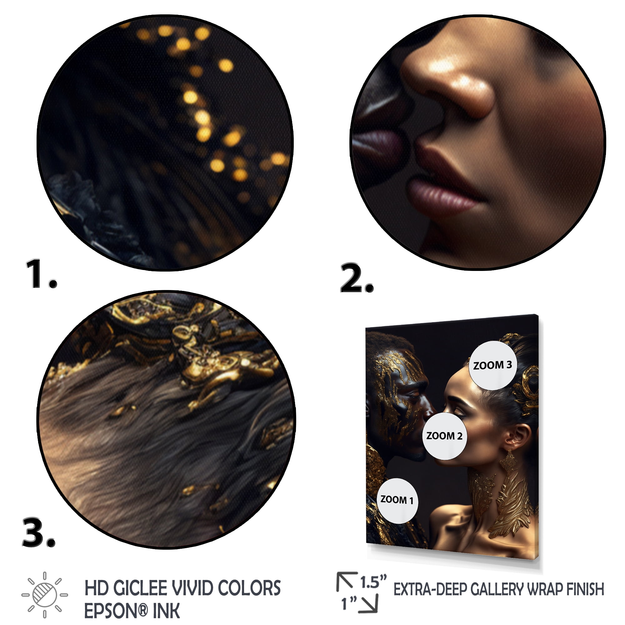 Designart Gold African Amercian Couple Kissing Canvas Wall Art