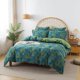 thumbnail image 3 of Flower Leaves Pattern Boho Green Blue Bedding Set King Size 3Pcs Duvet Cover, 3 of 9