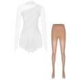 thumbnail image 4 of Moggemol Womens 2-Piece Rhinestone Figure Ice Skating Dress with Mesh Boot Cover Tights Set White L, 4 of 7