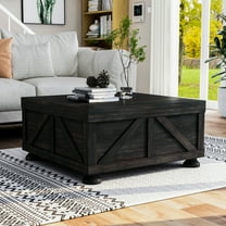 Kinleyville Hidden Storage Solid Wood Square Coffee Table, Antique Black