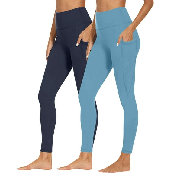 Atogsazn 2PC Leggings for Women Stretchy High Waist Yoga Biker Legging Pants Gym Slim Leg Pant with Pocket Fashion 02-Sky Blue S