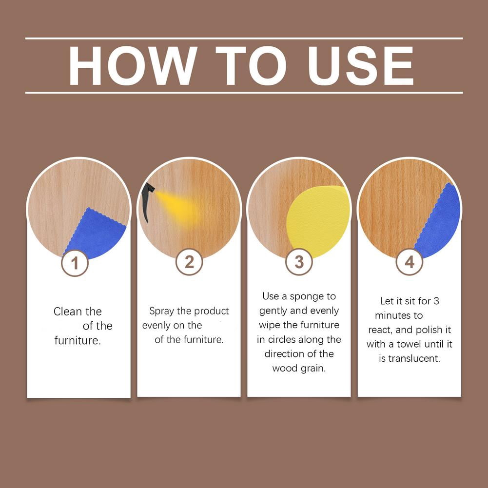 3pcs Beeswax Wood Furniture Polish Spray with Orange Oil, 120ml Cleaner Kit with Sponge & Towel, Wood Care for Tables Cabinets Living Room