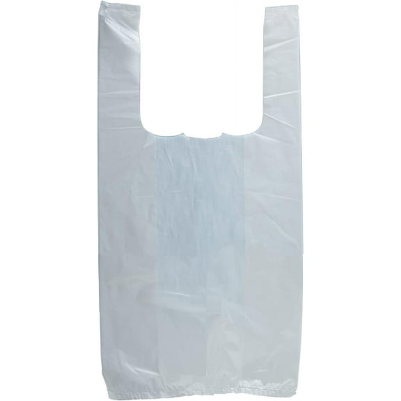 PUREVACY White Plain Plastic Bags with Handles 15" x 7" x 26", Pack of 500 Polyethylene Plastic Bags for Small Business, Single Use Plastic Grocery Bags with Handles 0.65 Mil