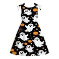 thumbnail image 3 of Vividxx Toddler Girl Halloween Dress Pumpkin Ghost Print Sleeveless Tie-Shoulder A-Line Swing Dress Fall Party Outfit for Kids 3-4 Years, 3 of 4