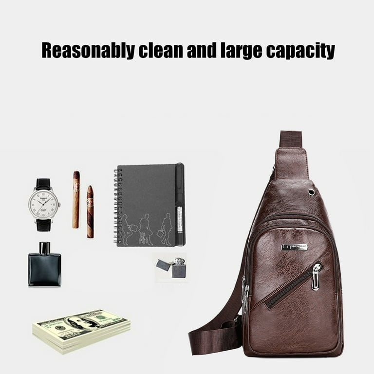 Hwkond Sling Bags for Men Men s Soft Leather Chest Bag Stylish One Shoulder Bag Waterproofing Casual Business Crossbody Sling Bag Clearance Sale