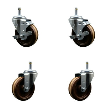 4 High Temp Phenolic Wheel Swivel 7/16 Inch Grip Ring Stem Caster Set 2 Brakes