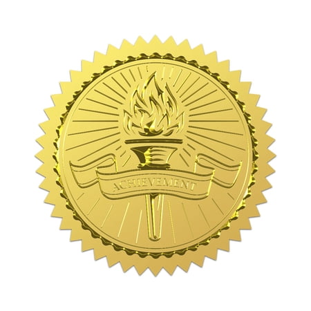100Pcs Torch Achievement Gold Foil Stickers 2 Inch Torch Gold Foil Certificate Seals Round Gear Self Adhesive Embossed Seal Labels