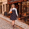 thumbnail image 3 of Agnes Orinda Women's Plus Size Halloween Outfits Plaid Pinafore Midi Dress Sleeveless Adjustable Strap Suspender Overall Dresses with Pockets 3X Dark Blue, 3 of 8