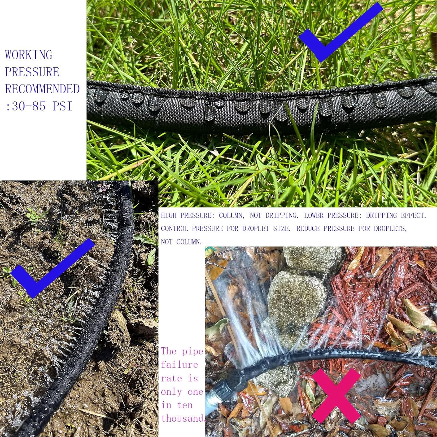 Flat Soaker Hose for Garden Beds 10 25 50 75 ft, 50" Short Linkable Drip Irrigation Hose Save 80% Water, Leakproof Watering Hose with Holes
