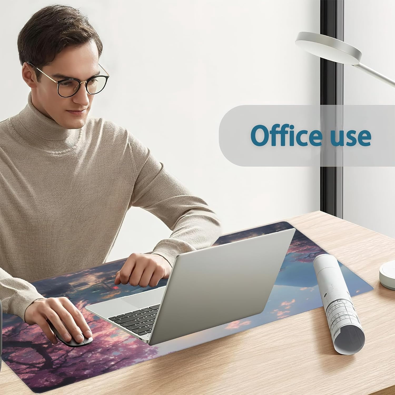 Desk Mat, Spring Cherry Blossoms Extended Gaming Mouse Pad Large, Fantastic Shrine Desk Mat with Non-Slip Base and Stitched Edge, Long Computer Keyboard Mouse Mat for Home Office Work 31.5"x15.7"