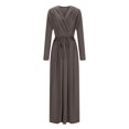 thumbnail image 4 of successthop Casual Dresses for Women with Sleeves Solid Ruched Ladies Dressy V Neck Oversized Evening Party Dress Brown, 4 of 6