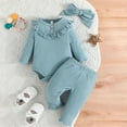 thumbnail image 2 of Durtebeua Newborn Baby Girls Clothes Ruffled Romper+Floral Pants+Headband Infant Outfit Set Z35-Blue,3-6 Months, 2 of 7