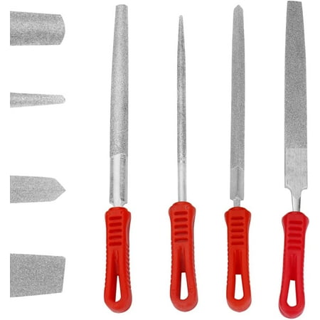 

4Pcs 6inch Diamond Coated File Plastic Handle Hand Tools for Grinding on Glass Stone Marble Rock Bone Half Round/Flat/Round/Triangle Style 120 Grit