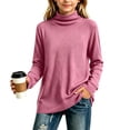 thumbnail image 6 of Girls Turtleneck Long Sleeve Shirts, Soft‑Stretch Mock‑Neck Basic Pullover Top, Casual Curved‑Hem Fitted Layering Tee, 6 of 6