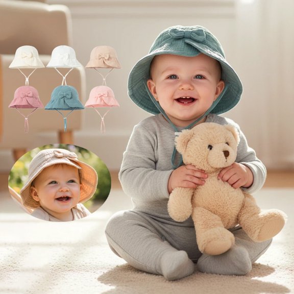 Minzimin Kids’ Solid Color Cotton Gauze Bucket Hat – Cute Summer Sun Hat for Toddlers, Simple Lightweight Fisherman Cap for Boys & Girls for 6-12 Months & 1-2 Years Old