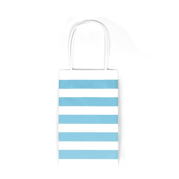12Count Light Blue Stripes Kraft Bags Gift Paper Bags with Handles, Biodegradable & Sturdy