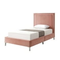 thumbnail image 2 of Inspired Home Raffaele Velvet Platform Bedframe Twin Size Nailhead Trim, Blush, 2 of 9