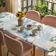 thumbnail image 3 of Spring Floral Checkered Table Cloths for 8 Foot Rectangle Tables, Sage Green Daisy Buffalo Plaid Patio Waterproof Elastic Fitted Tablecloths, Washable Rectangular Table Cover for Camping, 3 of 8