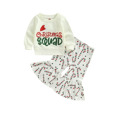 

Pudcoco Christmas Girl Set Letter Print Long Sleeve Sweatshirt Flare Pants