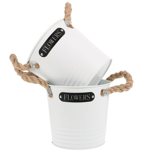 PAMINGONO Bucket for Flowers 2Pcs White Iron 14X14X13In for Home Decoration