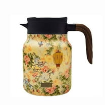 yujian Kitchen Supplies Floral Insulated Stainless Steel Coffee Carafe with Wooden Handle, 1.5L Thermal Pitcher for Hot & Cold Beverages