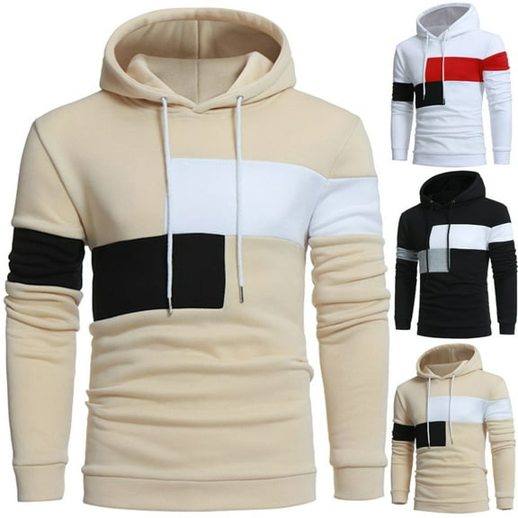 Ernkv Clearance Mens Tops Long Sleeve Sweatshirt Comfy Casual Plus Size Clothes Pullover Dressy Loose Color Block Hooded Drawstring Black XXXL