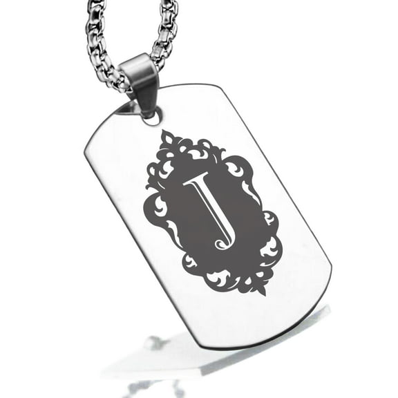 Stainless Steel Alphabet Letter J initial Dog Tag Pendant Necklace