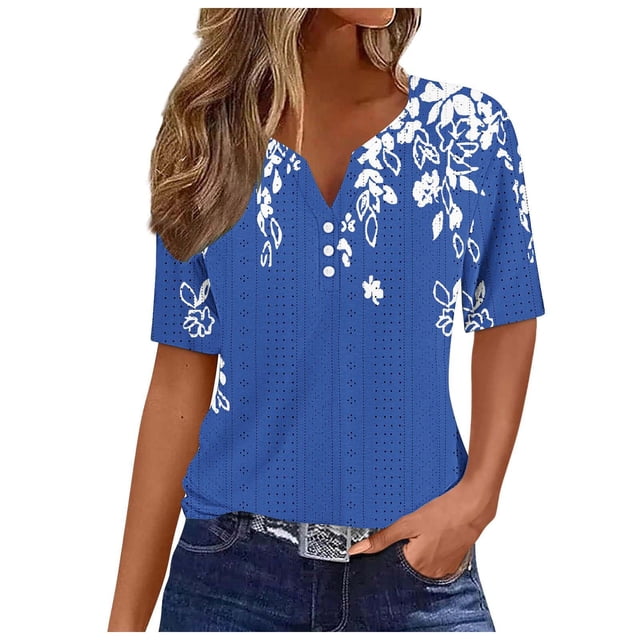 Camisetas Casuales de Mujer con Cuello en V Camiseta de Color Sólido, Manga Corta Casual Top para el Uso Diario