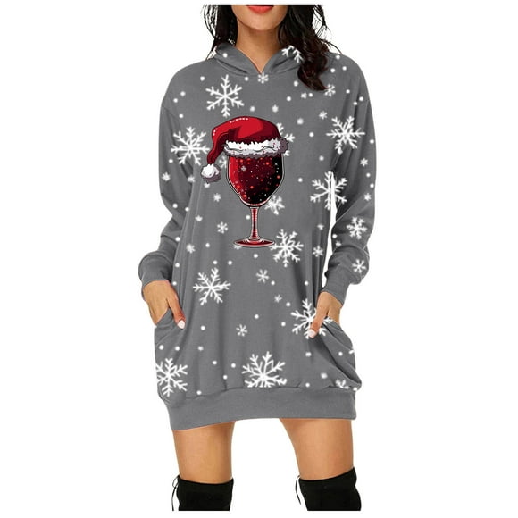TJAZFJPA Maxi Dresses for Women Long Sleeve Christmas Print Long Sweatshirt for Women Casual and Comfortable Holiday Top Stylish and Cozy Pullover for Winter Season Dresses for Women Hide Tummy