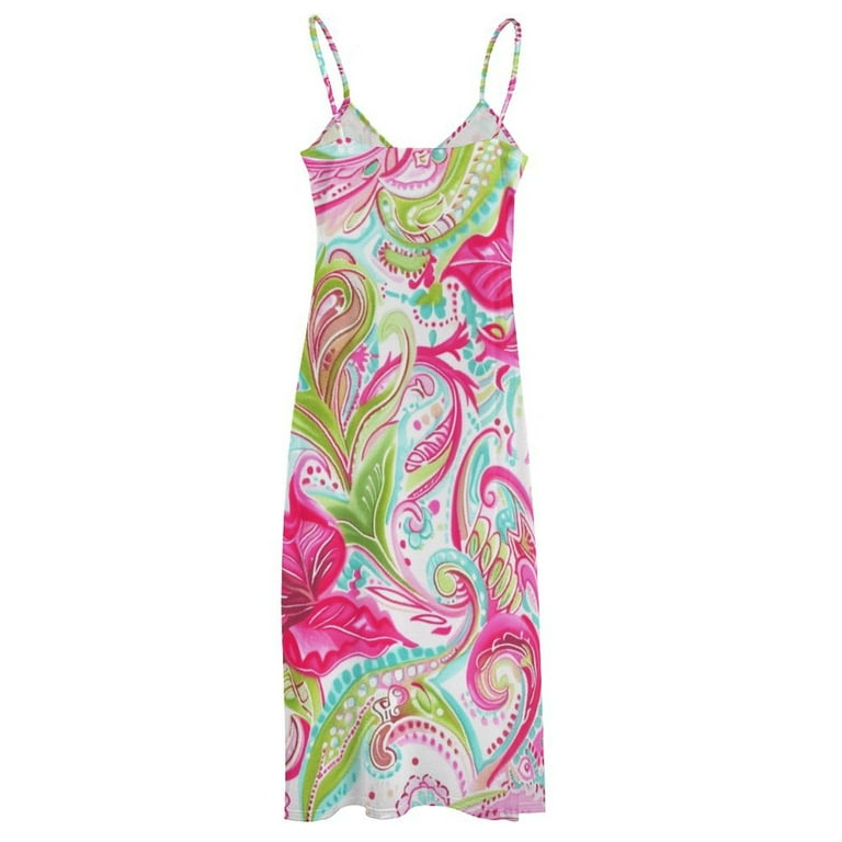 Vibrant Floral Paisley Fabric Design Pink Green White Fine Art Sleeveless  Dress Summer Dress Woman 2025 - Walmart.com