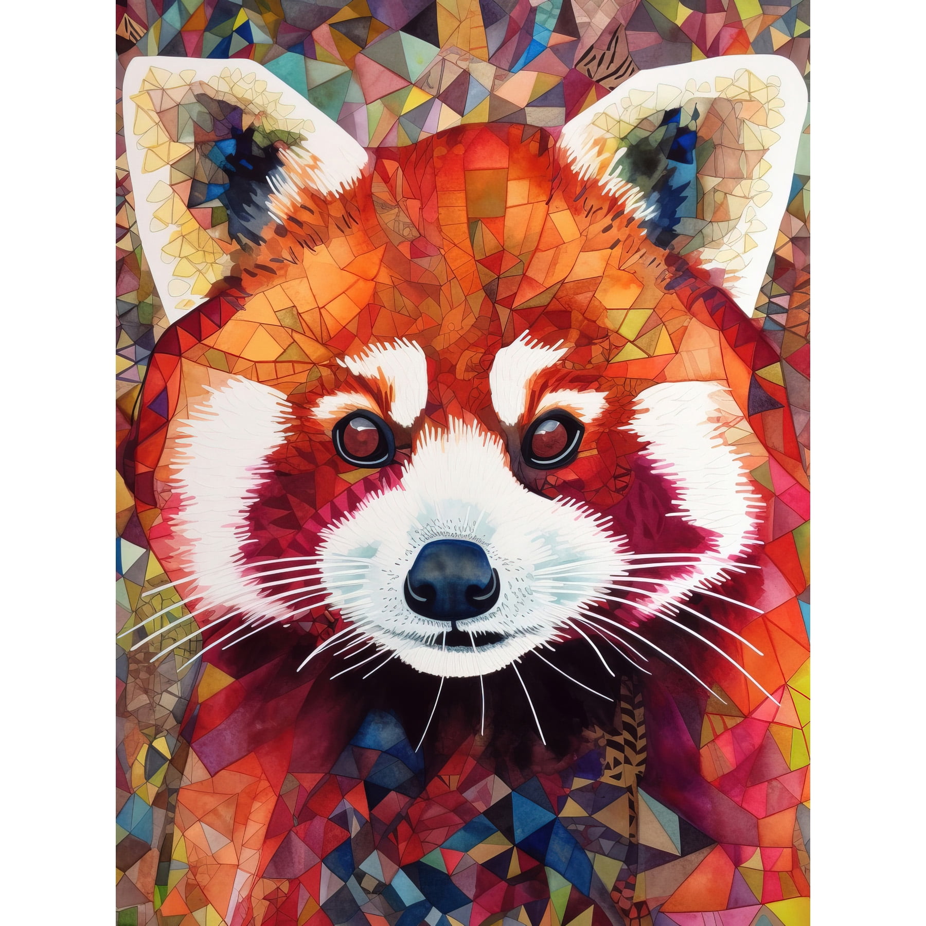Red Panda Portrait Modern Multicoloured Folk Art Large Wall Art Poster ...