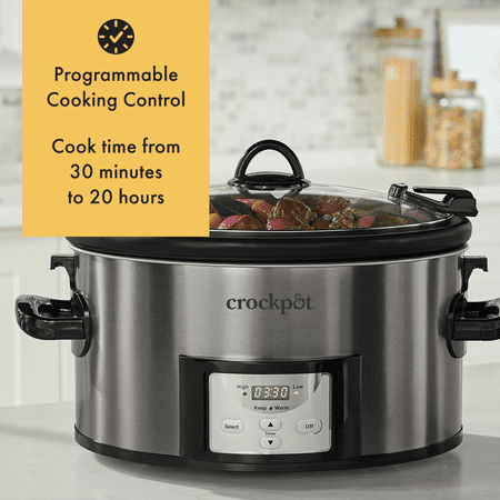 Crock-Pot - Cook & Carry Programmable 7-Quart Slow Cooker with Easy Clean - Black Stainless Steel