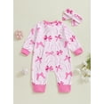 thumbnail image 4 of Suealasg Baby Girls Valentine One Piece Clothes 3 6 12 18 Months Newborn Spring Romper Long Sleeve Baseball Cherry Bow Print Jumpsuits Headband, 4 of 7