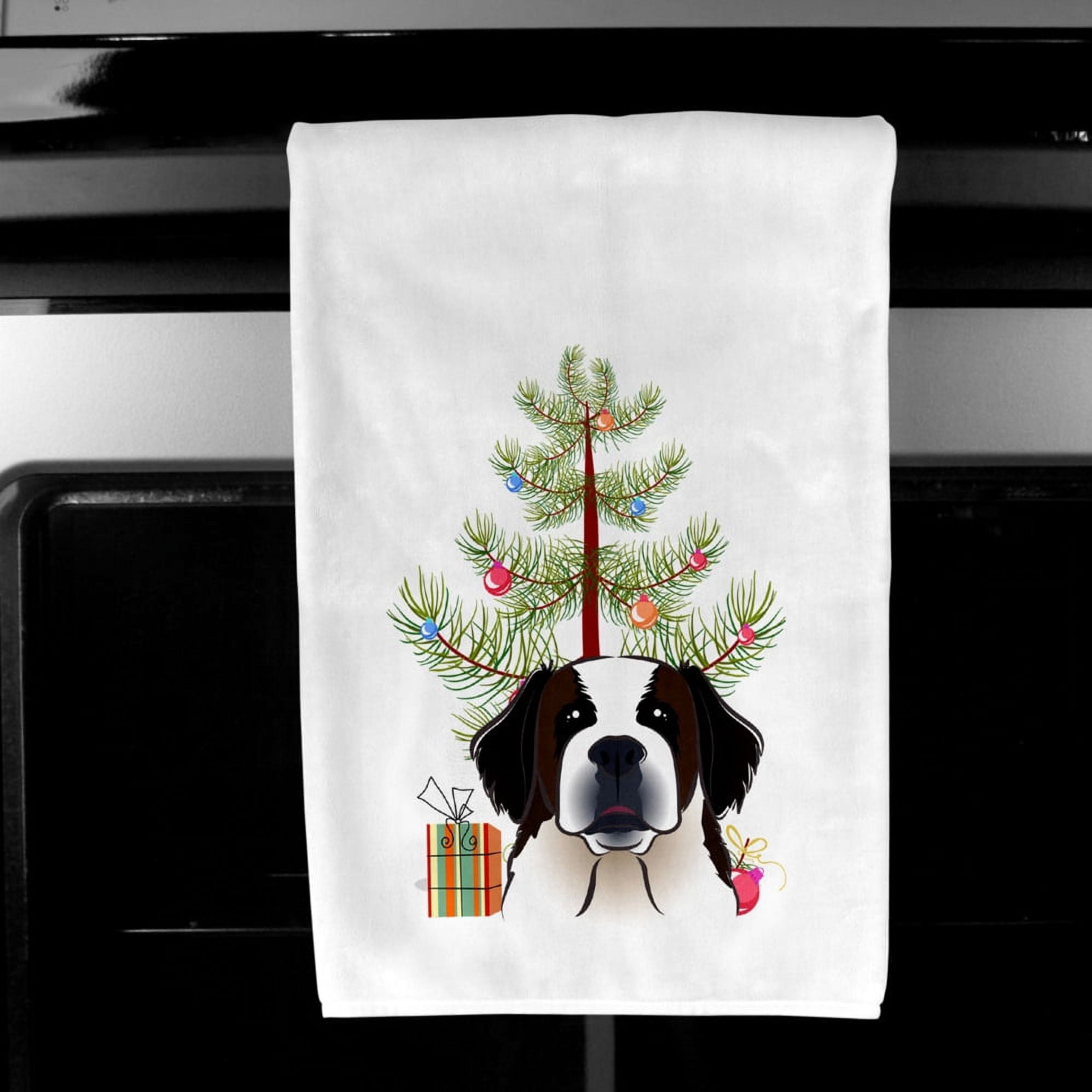 Carolines Treasures BB1618WTKT Christmas Tree and Saint Bernard White Kitchen Towel Set of 2 Dish Towels 19 X 25"