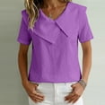 thumbnail image 3 of Women's Sailor Lapel Blouse Solid V Neck Short Sleeve Tunic Shirts Lightweight Summer Basic Tops Casual Outfit Purple, 3 of 6