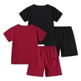 thumbnail image 3 of Fdqin Boys Summer Clothes 4 Pcs Letter Print Short Sleeve Shirt and Elastic Waist Shorts Sets Beach Vacation Outfit Red Black 7-8 Years, 3 of 7