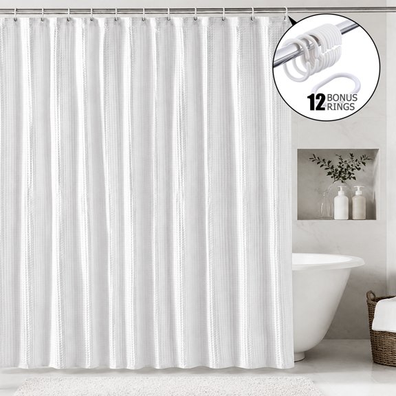Tripumer Shower Curtain Waffle Weave White 72" x 72" Waterproof Heavyweight Fabric Curtain For Bathroom Shower Stall