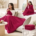 thumbnail image 4 of Plush Faux Rabbit Fur Throw Blanket – 60" × 80" Thick & Warm, Ultra Soft Fluffy Blanket for Couch, Bed, Sofa, Ideal Gift for Women (Burgundy), 4 of 7