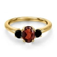 thumbnail image 3 of Gem Stone King 18K Yellow Gold Plated Silver Red Garnet and Black Diamond Engagement Ring for Women | 1.21 Cttw | Oval 7X5MM | Gemstone January Birthstone | Size 6, 3 of 6