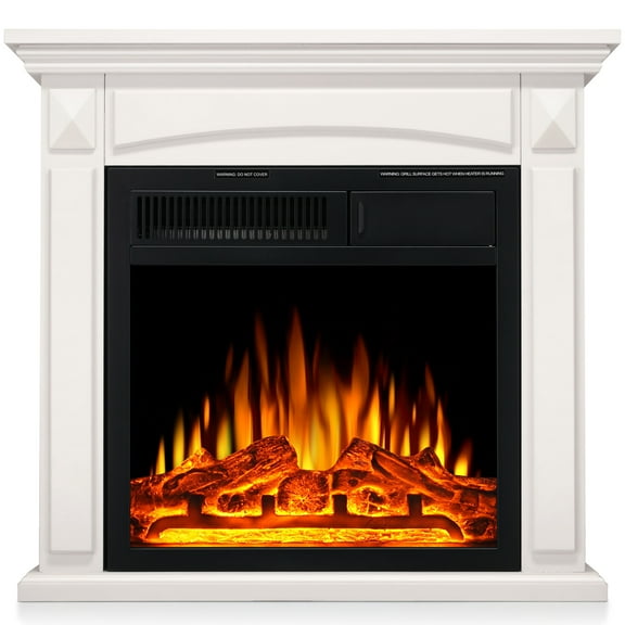 WAA 27” Electric Fireplace Mantel Freestanding Electric Fireplace,Remote Control, Adjustable Led Flame,750W/1500w White