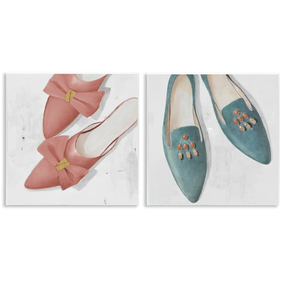Stupell Industries Pink & Blue Fashion Flats Fashion Painting Unframed Art Print Wall Art, 12 x 12, Set of 2