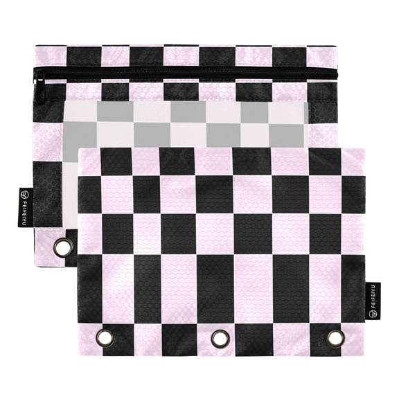ALAZA 2 Pack Pencil Pouch Checkered Print Pencil Case for 3 Ring Binder Clear Window Pencil Bag Organizers